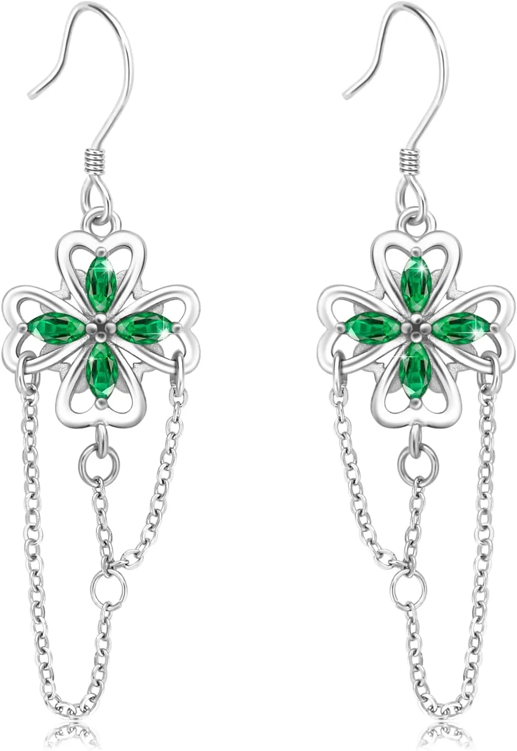 Four Leaf Clover Earrings 925 Sterling Silver Green Heart Dangle Earring Jewelry Gifts for Women