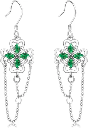 Four Leaf Clover Earrings 925 Sterling Silver Green Heart Dangle Earring Jewelry Gifts for Women
