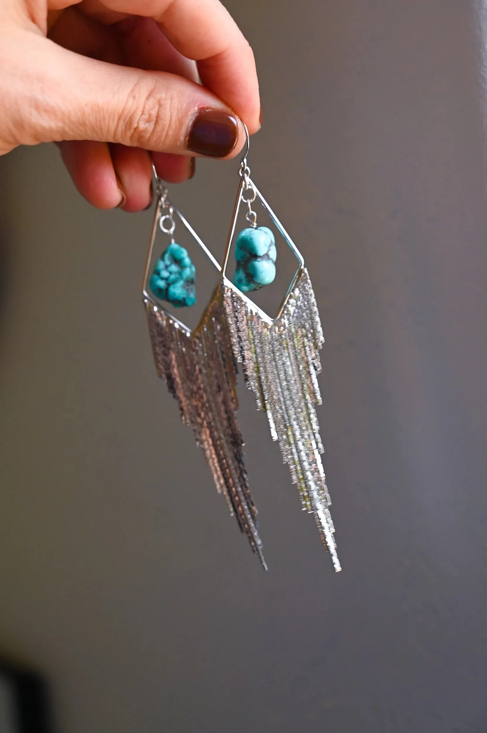 Free Woman Turquoise Silver Dangle Earrings