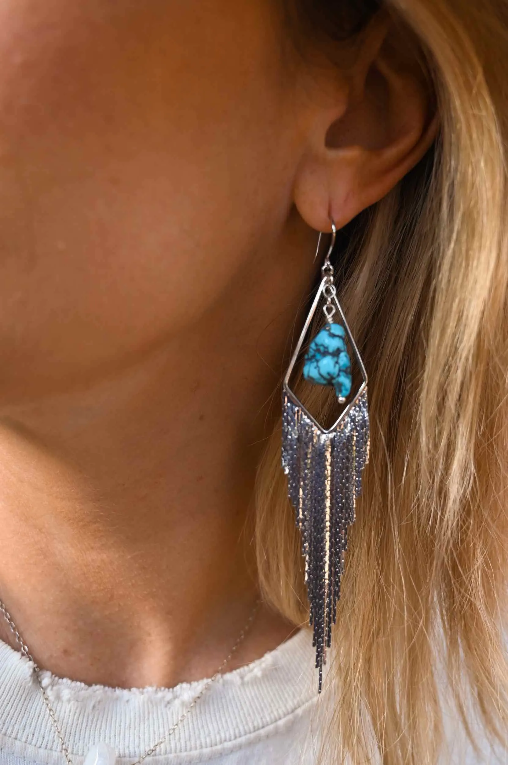 Free Woman Turquoise Silver Dangle Earrings