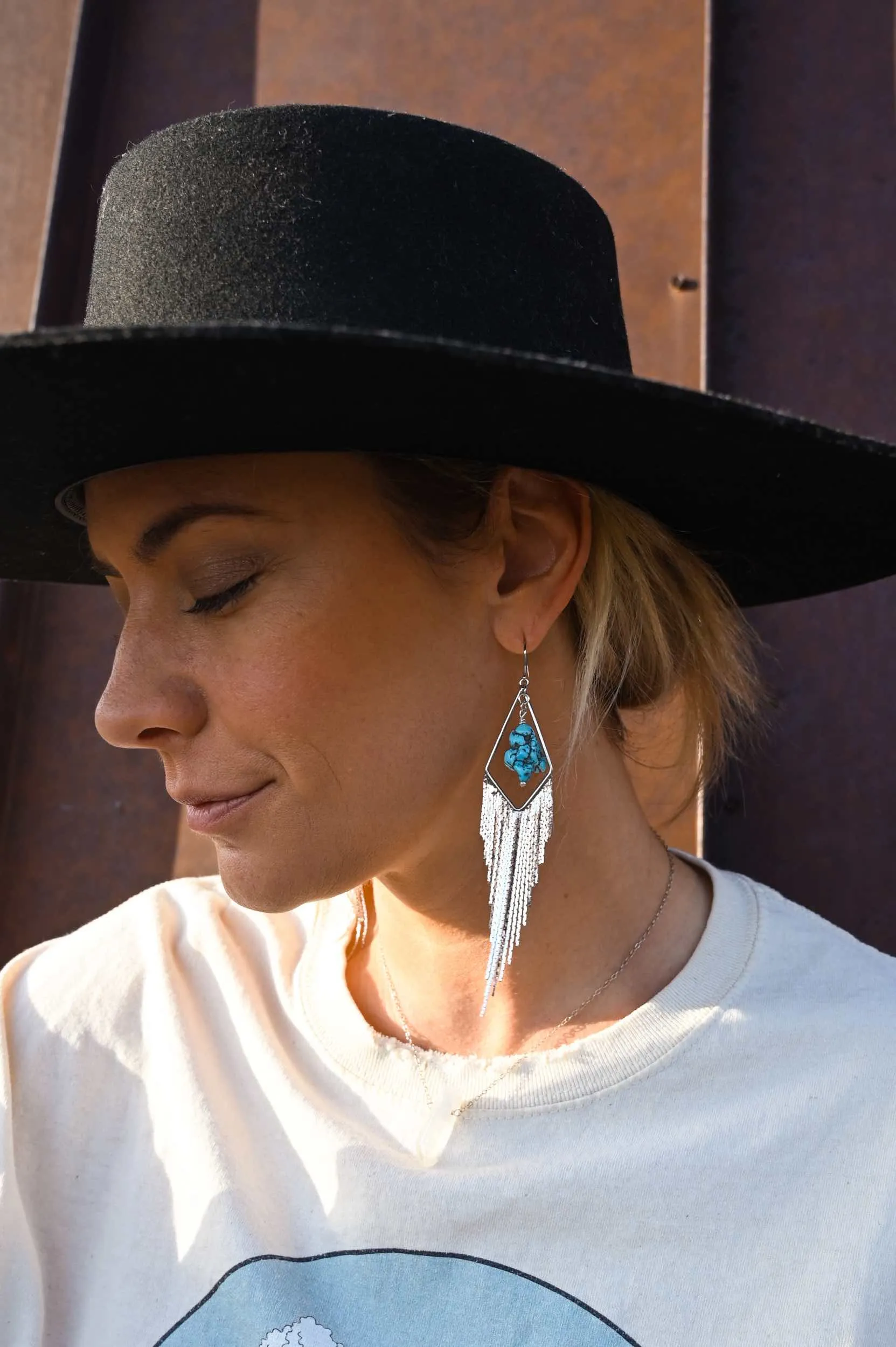 Free Woman Turquoise Silver Dangle Earrings