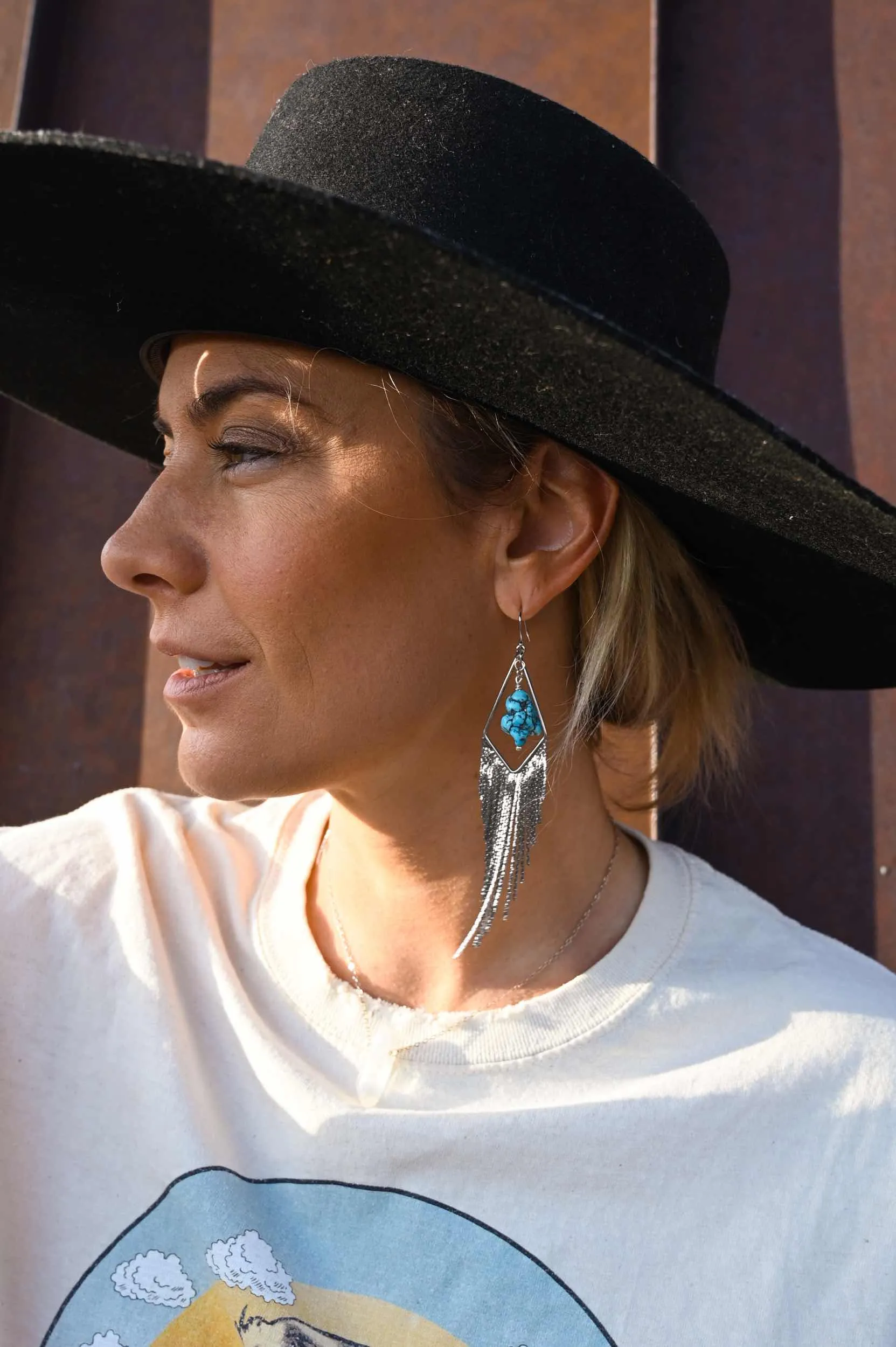 Free Woman Turquoise Silver Dangle Earrings