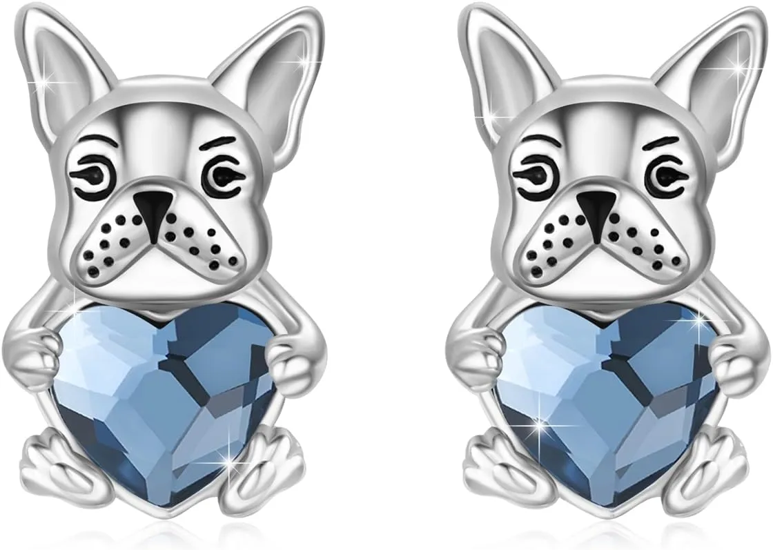 French Bulldog Earrings for women 925 Sterling Silver Dog Earrings Crystal Animal French Bulldog Jewelry for Pet Lover