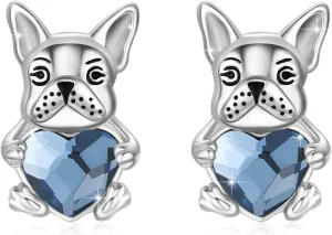 French Bulldog Earrings for women 925 Sterling Silver Dog Earrings Crystal Animal French Bulldog Jewelry for Pet Lover