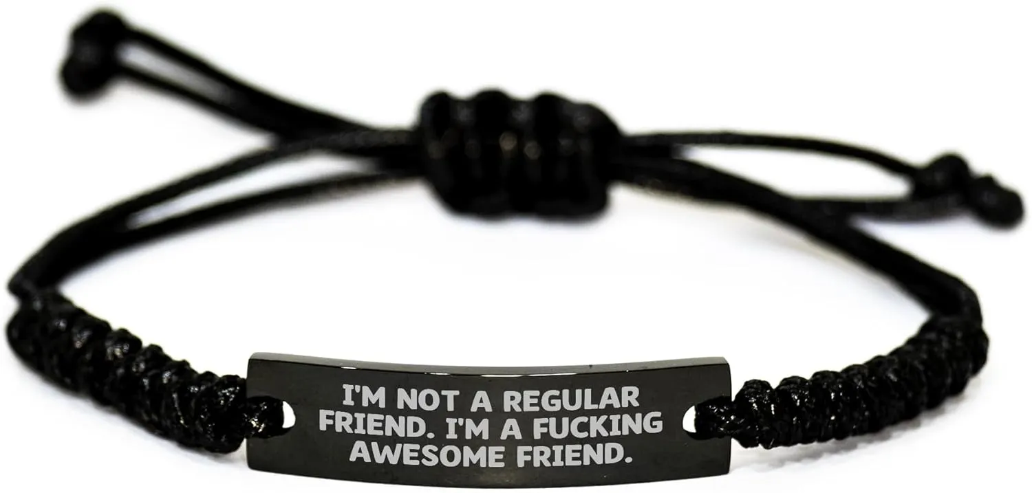 Friendship Rules: Adjustable Black Rope Bracelet with Inspirational Quote for Men and Women - Father's Day Unique Gift from Friends or Family