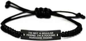 Friendship Rules: Adjustable Black Rope Bracelet with Inspirational Quote for Men and Women - Father's Day Unique Gift from Friends or Family