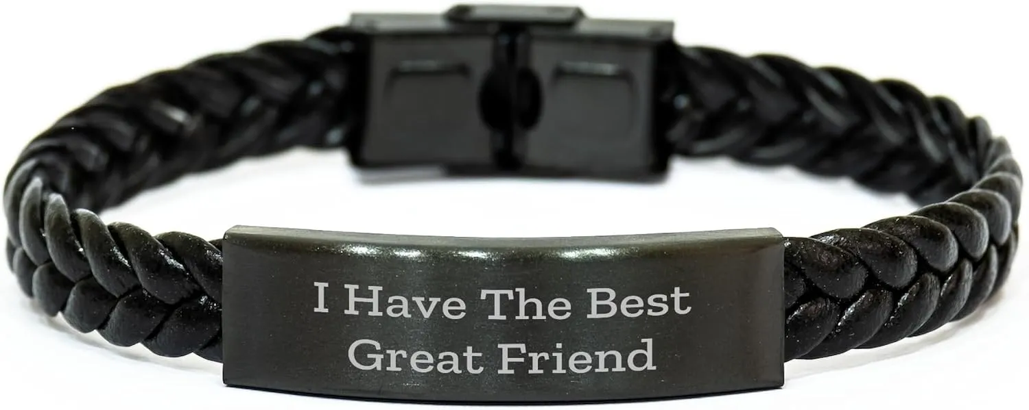 Friendship Woven Interlaced Leather Bracelet, Birthday Unique Gift from Friends, Inspirational Quote 'I Have The Best Great Friend' for Men and Women