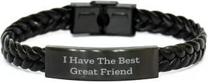 Friendship Woven Interlaced Leather Bracelet, Birthday Unique Gift from Friends, Inspirational Quote 'I Have The Best Great Friend' for Men and Women
