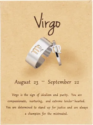 Frodete Couple Zodiac Ring for Him and Her Sets 17 Constellations Adjustable Open Matching Rings for Valentines Day Gifts (Virgo)