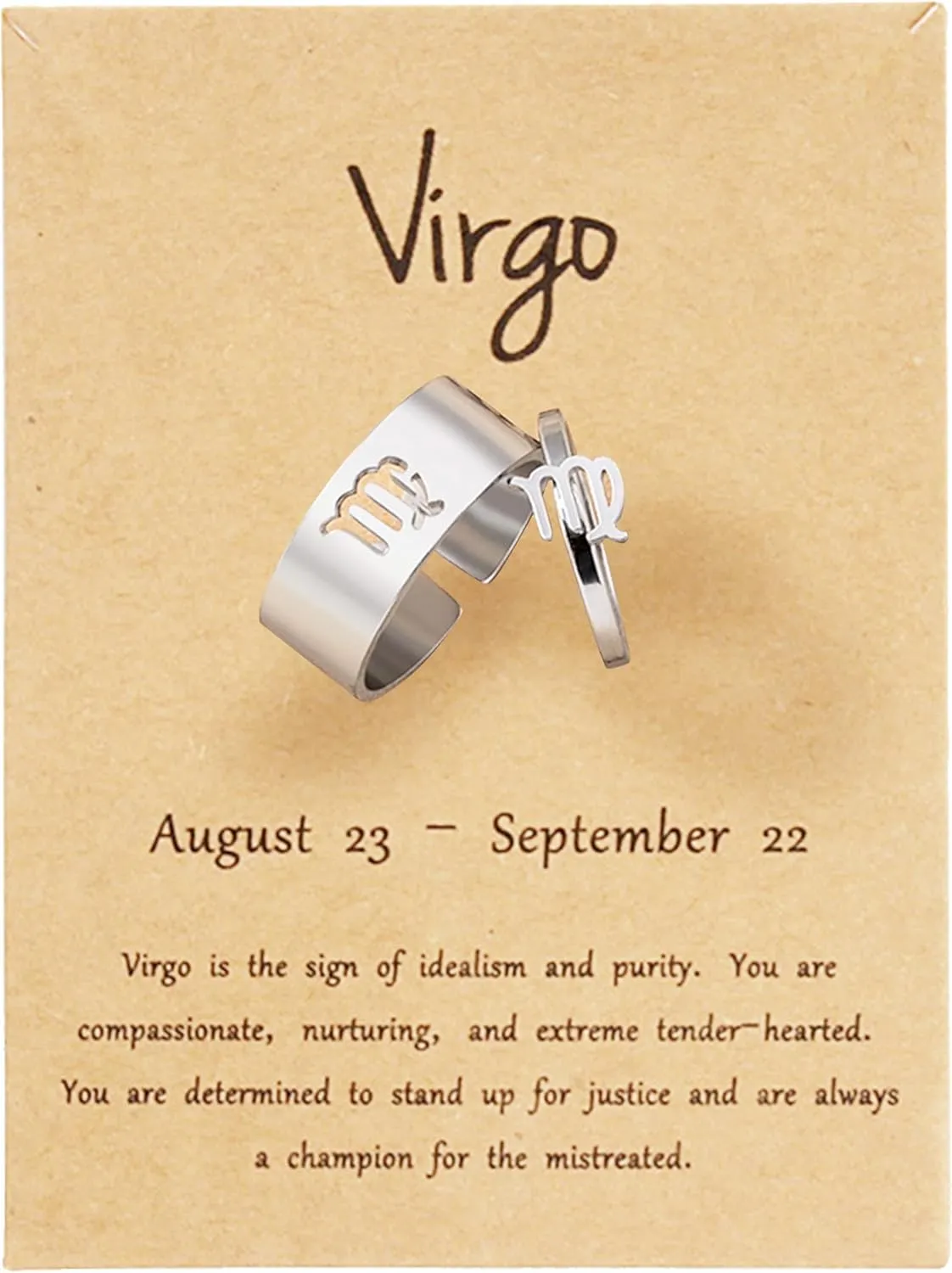 Frodete Couple Zodiac Ring for Him and Her Sets 17 Constellations Adjustable Open Matching Rings for Valentines Day Gifts (Virgo)