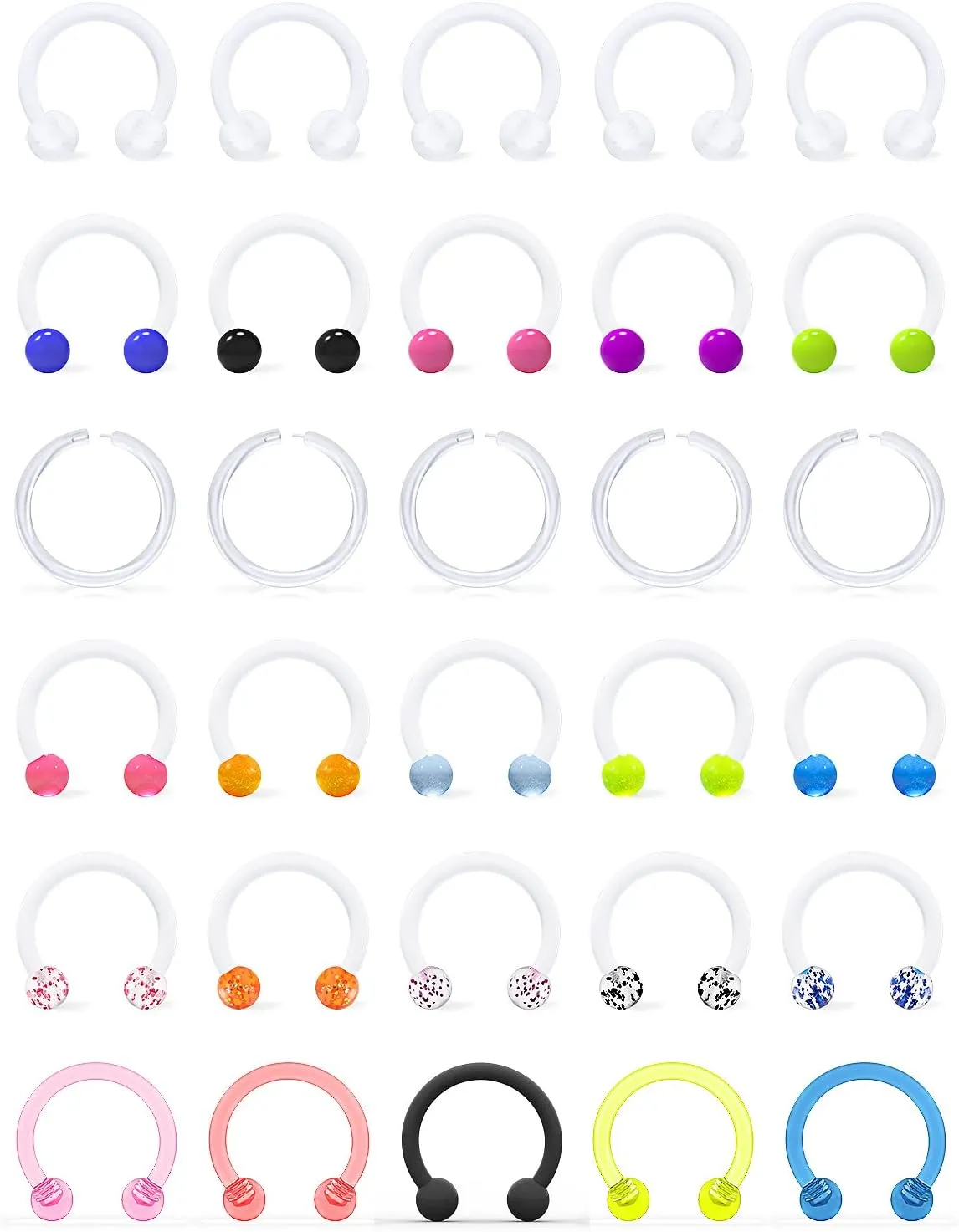 Ftovosyo 30Pcs Plastic Septum Retainer Clear Piercing Retainer Flexible Lip Rings Smiley Piercing Jewelry Daith Earring for Work Sports Surgery