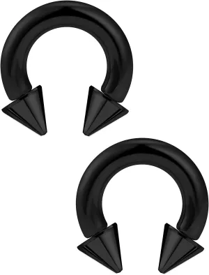 Ftovosyo PA Ring Internally Threaded Spike Circular Barbells Horseshoe Black Large Septum Ring Ear Gauges Earrings 2G 4G 6G 8G 12mm/16mm Surgical Steel Pierced Body Jewelry for Women Men