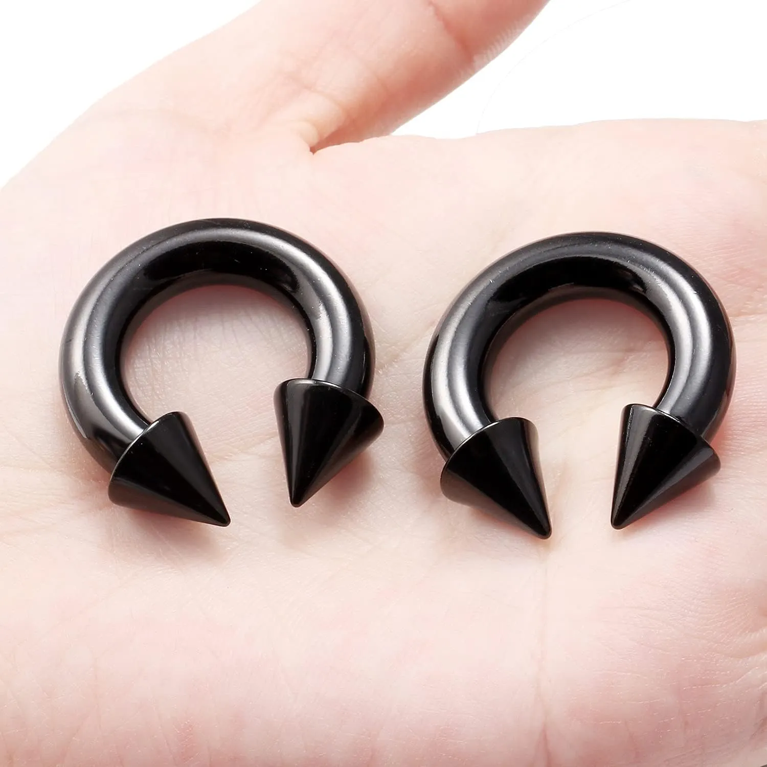 Ftovosyo PA Ring Internally Threaded Spike Circular Barbells Horseshoe Black Large Septum Ring Ear Gauges Earrings 2G 4G 6G 8G 12mm/16mm Surgical Steel Pierced Body Jewelry for Women Men