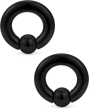 Ftovosyo PA Rings Captive Bead Rings Black Spring Action CBR Screwball Rings Large Septum Ring Ear Gauges Earrings 2G 4G 6G 8G 316L Surgical Steel Pierced Body Jewelry 1Pair
