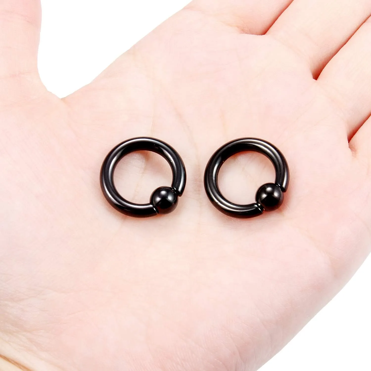 Ftovosyo PA Rings Captive Bead Rings Black Spring Action CBR Screwball Rings Large Septum Ring Ear Gauges Earrings 2G 4G 6G 8G 316L Surgical Steel Pierced Body Jewelry 1Pair