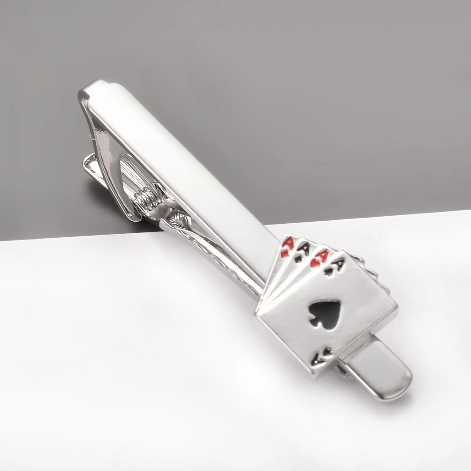 Fun Tie Clips for Men Unique Silver Black Gold Cute Poker Pearl Rose Airplane Tie Bar Clip Party Wedding Holiday Novelty Jewelry with Box