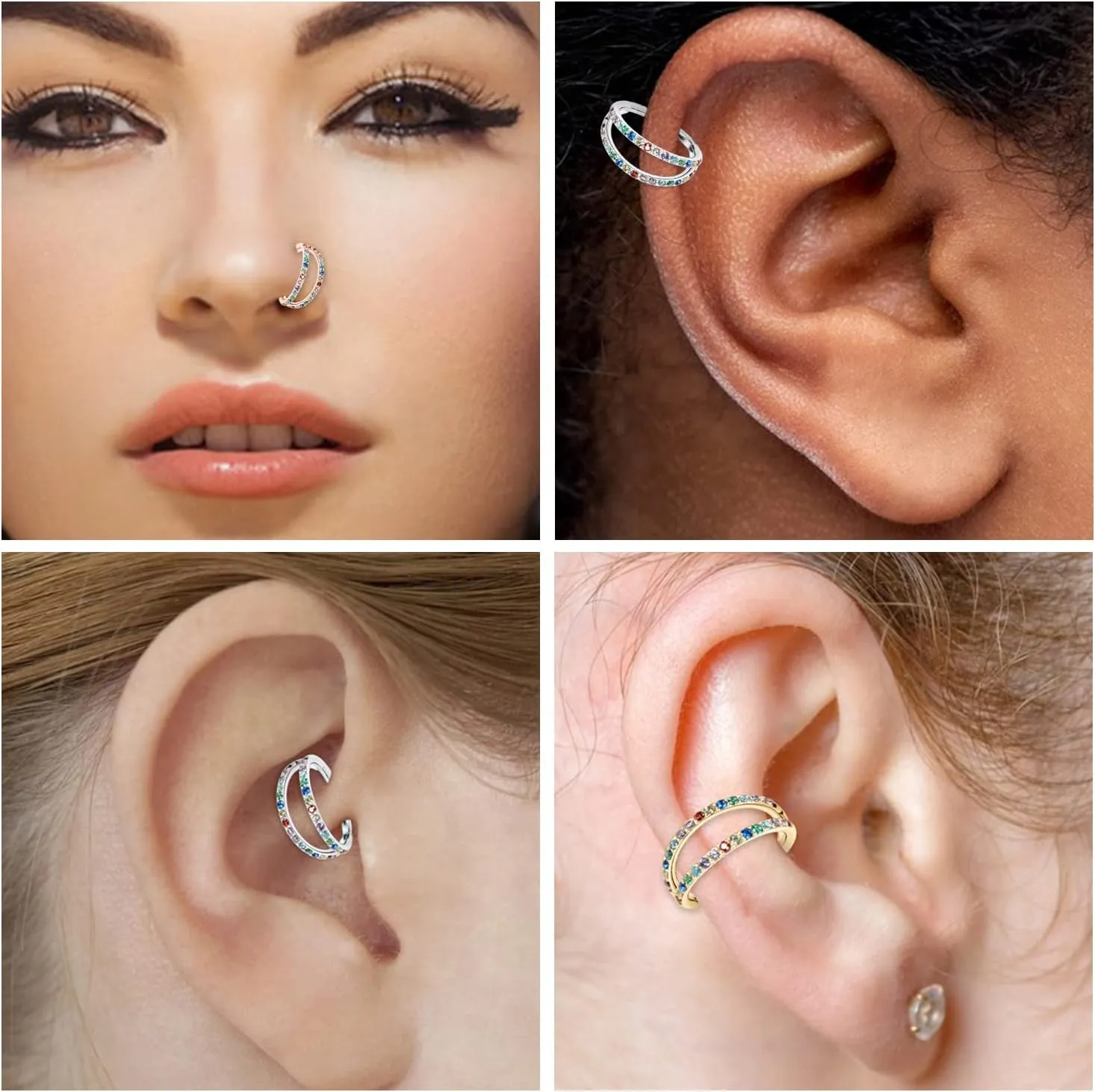 FUNLMO 316L Surgical Steel Nose Hoop Septum Conch Piercing Jewelry Cartilage Daith Helix Tragus Rook Lobe Earring Triple/Double Nose Lip Ring 20G 18G 16G