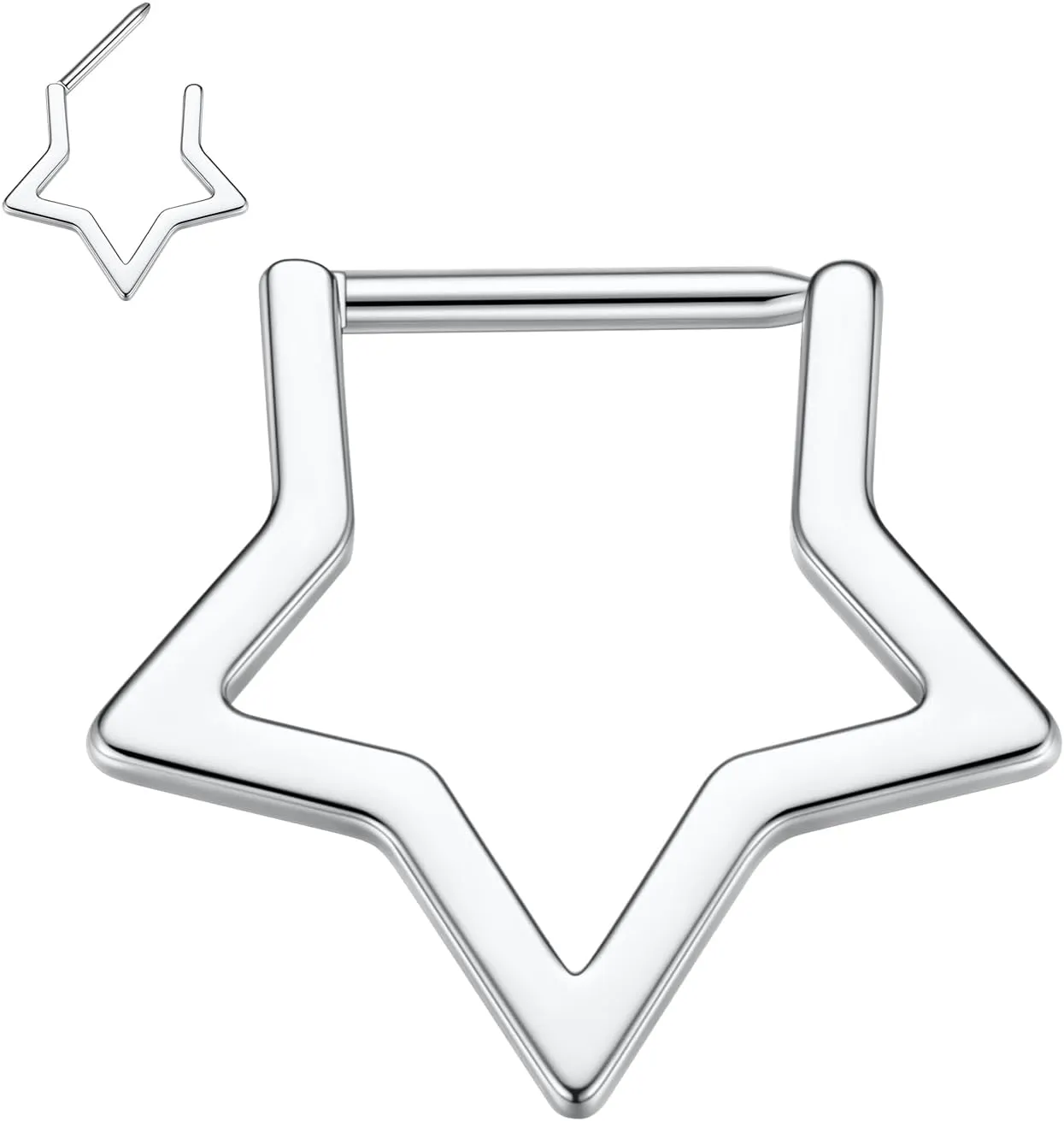 FUNLMO Star Septum Jewelry Daith Piercing Jewelry Nose Ring Huggie Earring Cartilage Earring Tragus Helix Rook Conch Piercing Jewelry 316L Surgical Steel