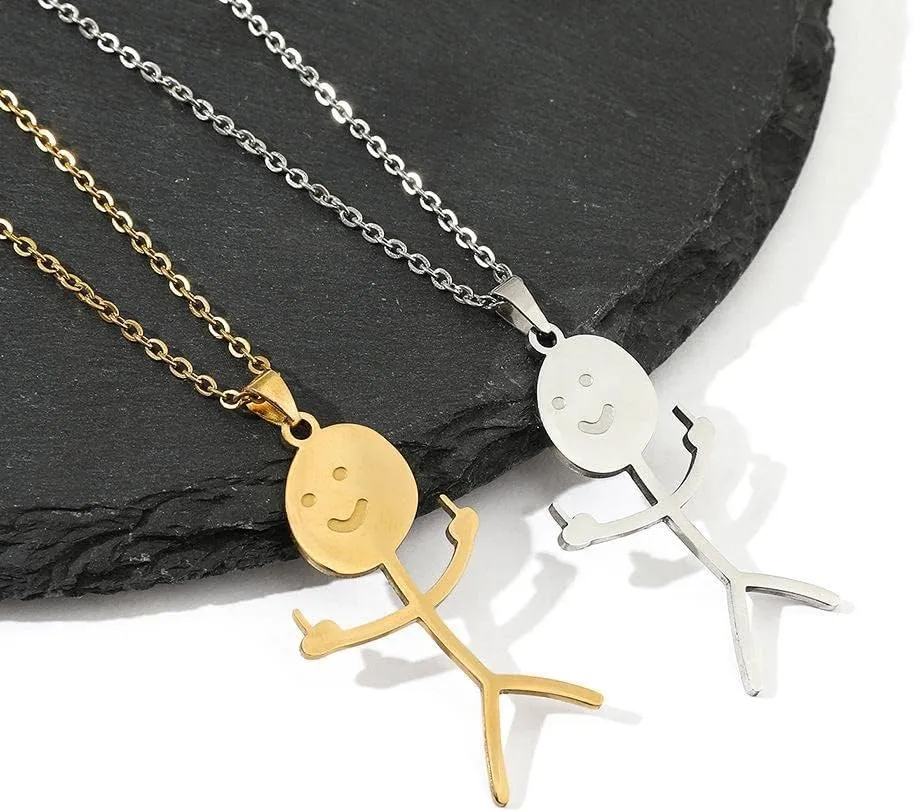 Funny Doodle Necklace Personalized Smile Middle Finger Pendant Necklace Unique Stainless Steel Necklace Long Distance Friendship Gift for Men Women