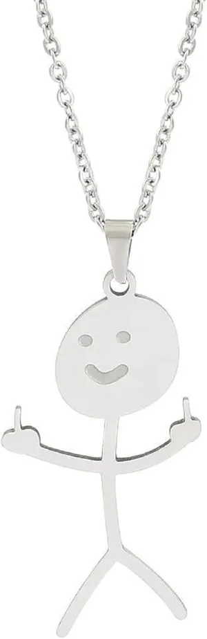 Funny Doodle Necklace Personalized Smile Middle Finger Pendant Necklace Unique Stainless Steel Necklace Long Distance Friendship Gift for Men Women