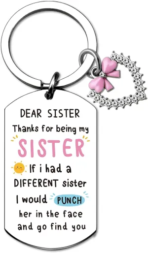 Funny Sister Gifts for Her Unique Sister Keychain for Big Little Sisters Women Teen Girls Personalized Birthday Gifts from Sisters Brothers Heart Decor