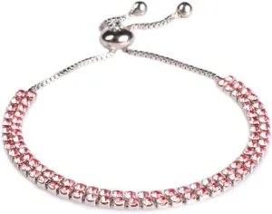 FuSi Women's Slider Tennis Chain Crystal Bracelet Gold Silver 4MM Crystal Zirconia Shiny Crystal Slip Full Diamond Jewelry Bracelet for Valentine's Day,Birthday Present,5.9" 1.58" Chain (Double-Pink)