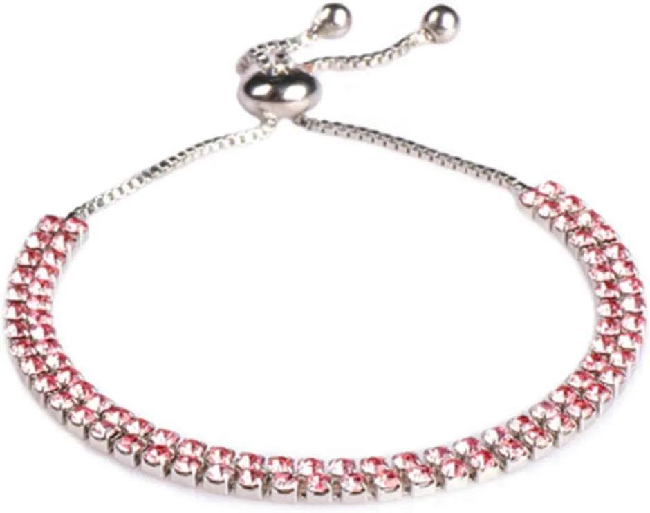 FuSi Women's Slider Tennis Chain Crystal Bracelet Gold Silver 4MM Crystal Zirconia Shiny Crystal Slip Full Diamond Jewelry Bracelet for Valentine's Day,Birthday Present,5.9" 1.58" Chain (Double-Pink)