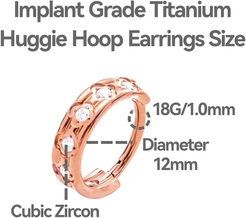 G23 Pure Titanium Huggie Hoop Earrings,12mm Hypoallergenic for Sensitive Ears Pave Cubic Zirconia