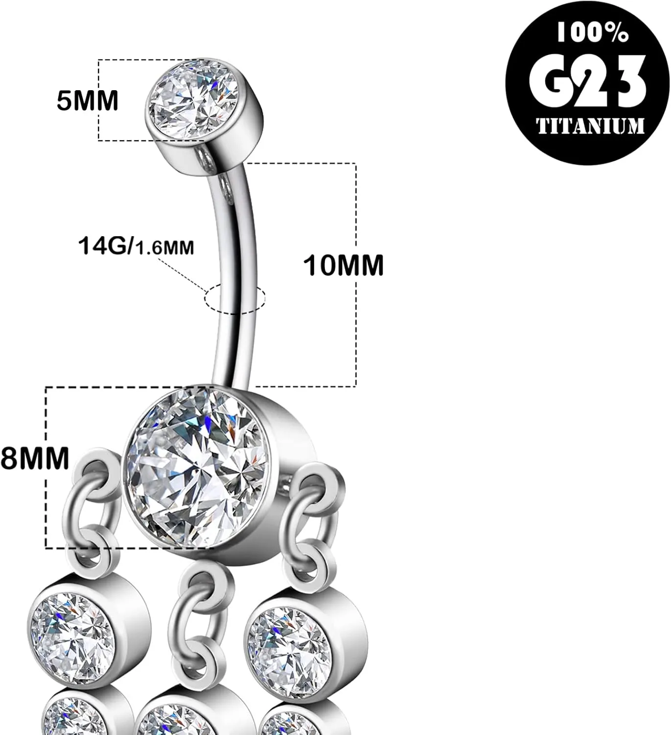 G23 Solid Titanium Belly Button Ring14G CZ Belly Navel Rings,Synthetic opal Navel Rings Belly Button Body Piercing Jewelry