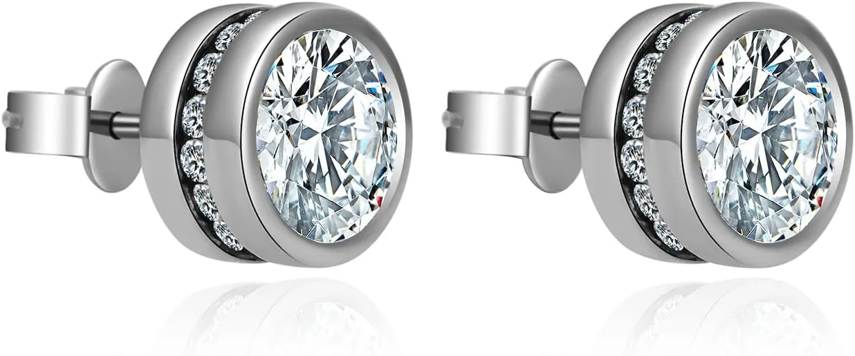 G23 Titanium Earrings for Sensitive Ears, Titanium Stud Earrings for Women, Circle Round CZ Cubic Zirconia Stud Earrings