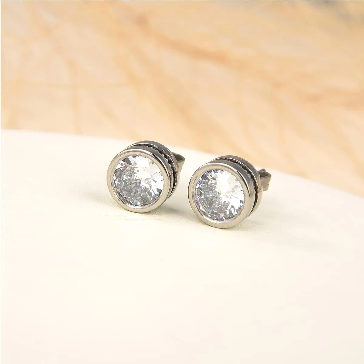 G23 Titanium Earrings for Sensitive Ears, Titanium Stud Earrings for Women, Circle Round CZ Cubic Zirconia Stud Earrings