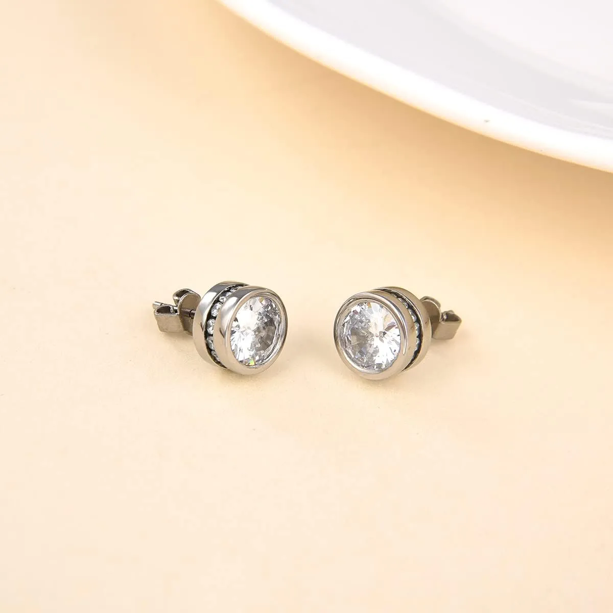 G23 Titanium Earrings for Sensitive Ears, Titanium Stud Earrings for Women, Circle Round CZ Cubic Zirconia Stud Earrings