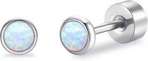 G23 Titanium Flat Back Earrings for Women, Hypoallergenic Opal Studs Earings for Multiple Piercings, Flatback Earrings Studs for Sensitive Ears, 3/4/5mm Stone Size Options-Fire and Snow
