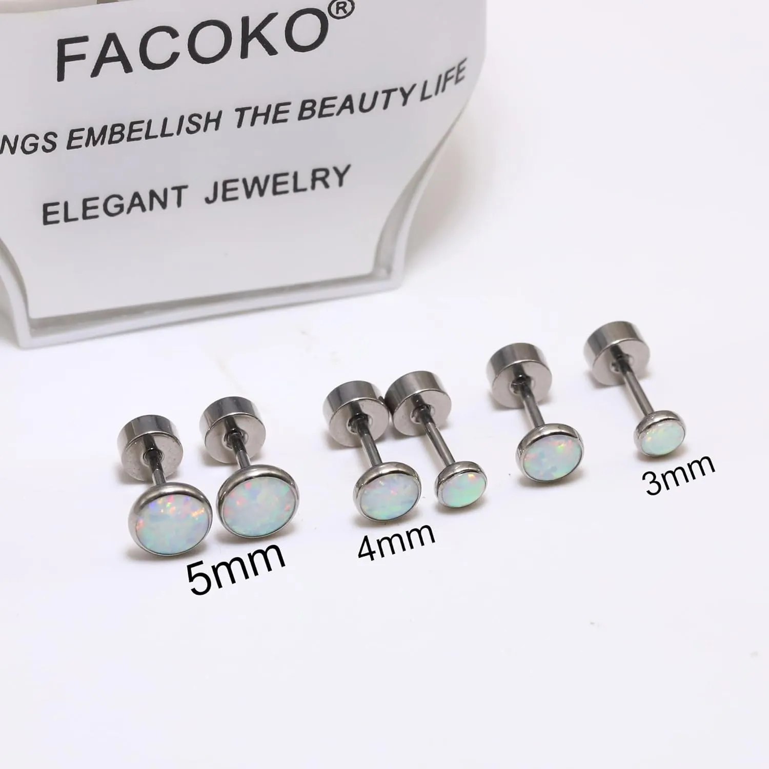 G23 Titanium Flat Back Earrings for Women, Hypoallergenic Opal Studs Earings for Multiple Piercings, Flatback Earrings Studs for Sensitive Ears, 3/4/5mm Stone Size Options-Fire and Snow