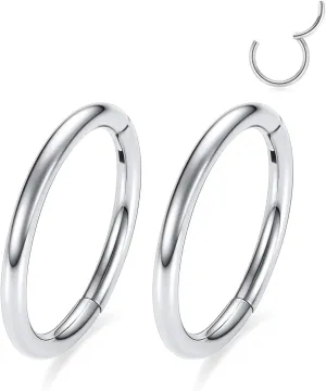 GAGABODY 2 Pcs Nose Rings 20G 18G 16G 14G 12G 10G 8G Surgical Steel Piercing Rings for Nose Septum Cartilage Helix Tragus Conch Rook Daith Lobe from 5mm to 16mm Seamless Hoop Unisex Hinged Earrings