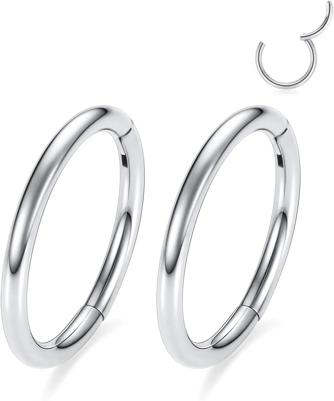 GAGABODY 2 Pcs Nose Rings 20G 18G 16G 14G 12G 10G 8G Surgical Steel Piercing Rings for Nose Septum Cartilage Helix Tragus Conch Rook Daith Lobe from 5mm to 16mm Seamless Hoop Unisex Hinged Earrings