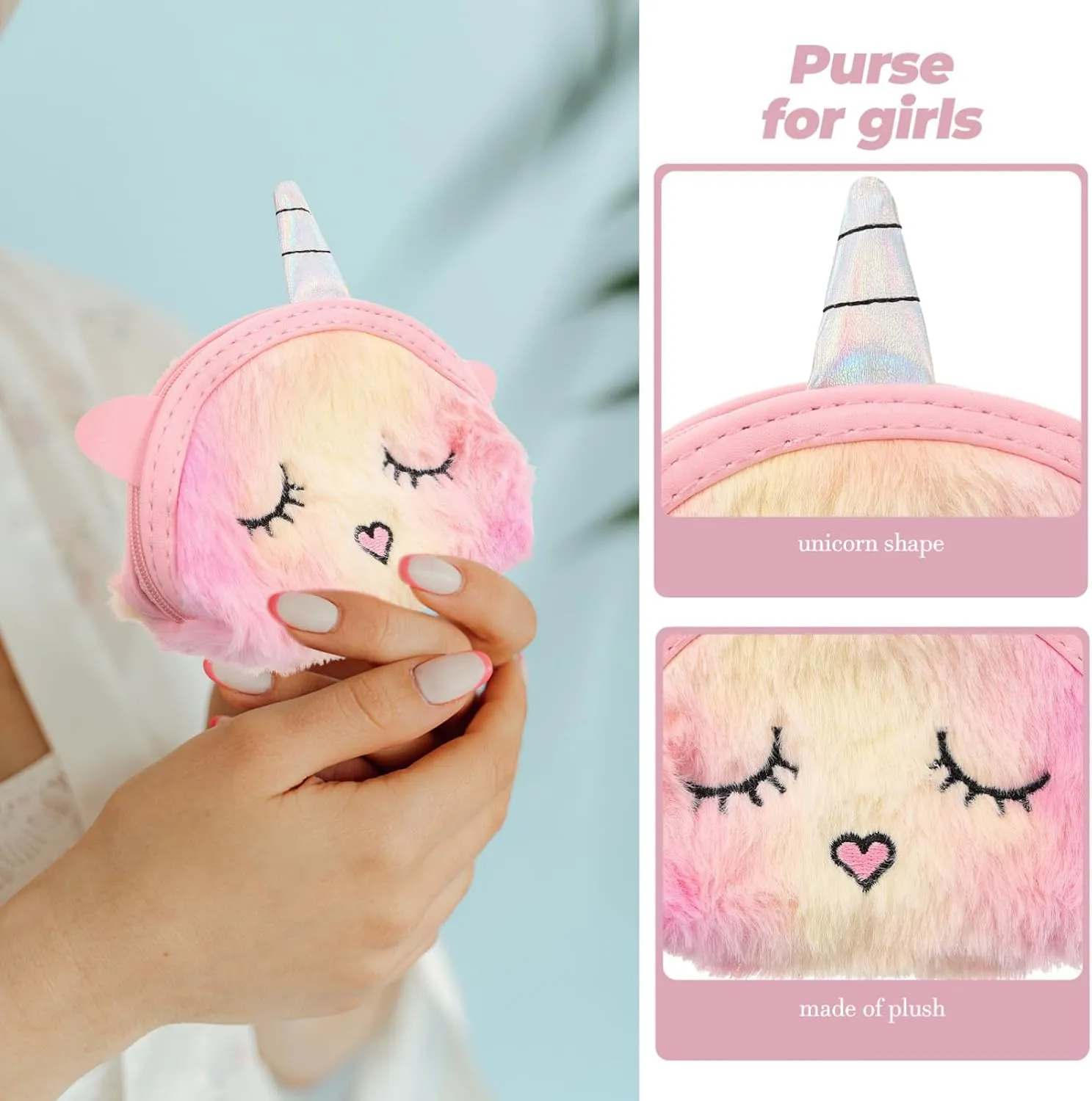 GALPADA Coin Purse Plush Unicorn Purse Coin Wallet for Women Girls Travel Shopping