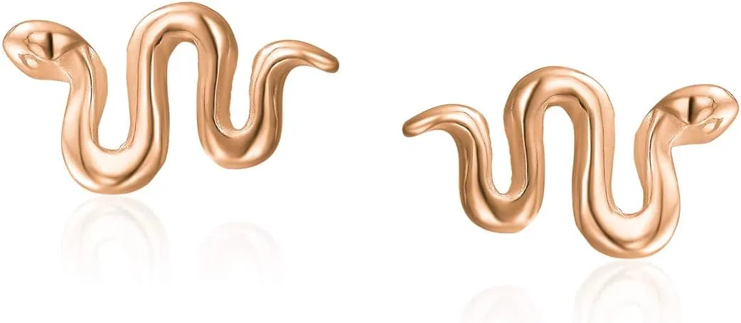 Garden Crawler Reptile Egyptian Cartilage Piercing Serpent Snake Dangling Stud Earrings Pendant For Women Teen Yellow, Rose Gold Overlay .925 Sterling Silver