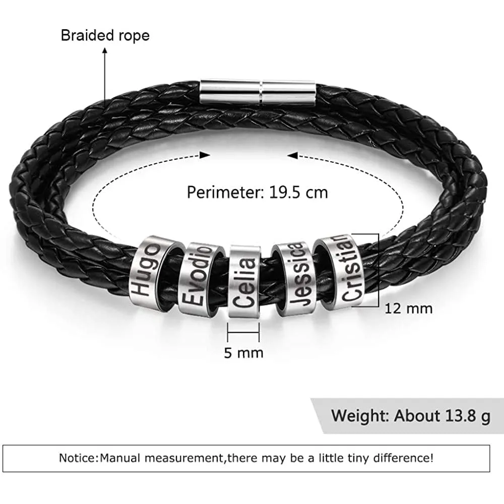 GBVXZ Mens Leather Bracelets Personalized Name Engraved Bracelet Leather Braid Bracelet Gifts for Men Dad Husband Grandpa Boyfriends (1 name)