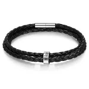 GBVXZ Mens Leather Bracelets Personalized Name Engraved Bracelet Leather Braid Bracelet Gifts for Men Dad Husband Grandpa Boyfriends (1 name)