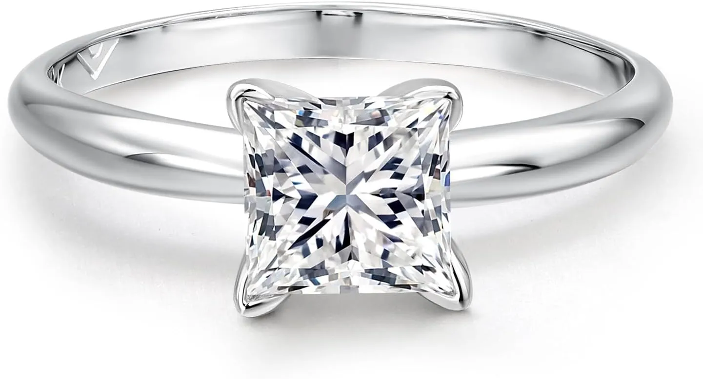 Gem Stone King 1 to 3 Carat 14K White Gold IGI Certified White Lab Grown Diamond Solitaire Engagement Ring For Women | F-G Color | VVS-VS Clarity | Available In Size 5, 6, 7, 8, 9