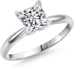 Gem Stone King 1 to 3 Carat 14K White Gold IGI Certified White Lab Grown Diamond Solitaire Engagement Ring For Women | F-G Color | VVS-VS Clarity | Available In Size 5, 6, 7, 8, 9