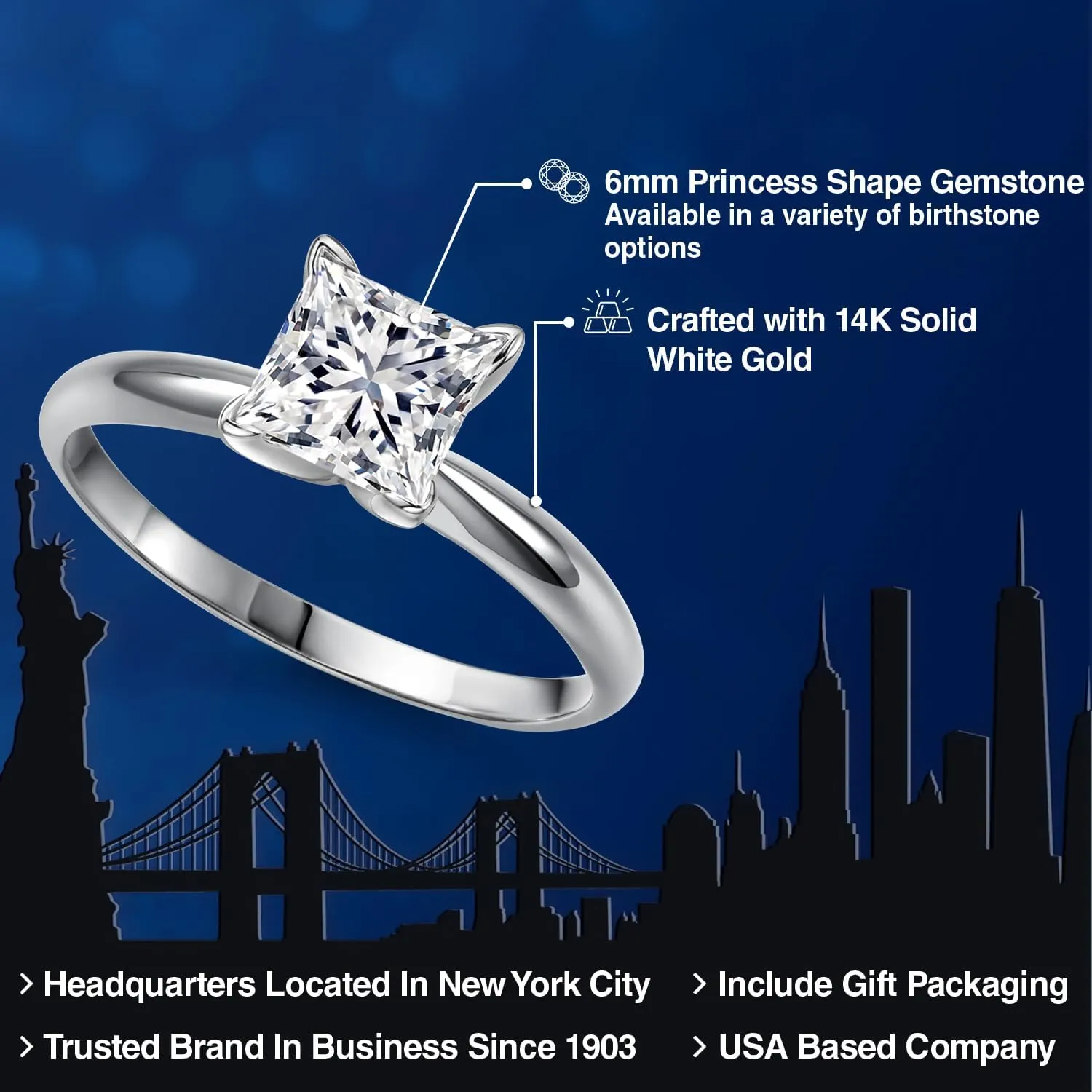 Gem Stone King 1 to 3 Carat 14K White Gold IGI Certified White Lab Grown Diamond Solitaire Engagement Ring For Women | F-G Color | VVS-VS Clarity | Available In Size 5, 6, 7, 8, 9