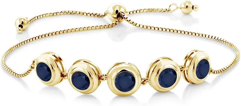 Gem Stone King 6MM Round Gemstone Birthstone Tennis Bracelet for Women in 18K Yellow Gold Plated Silver | Adjustable Slider Clasp Fits Up to 9 Inch | Elegant Fine Jewelry for Her Mom Wife
