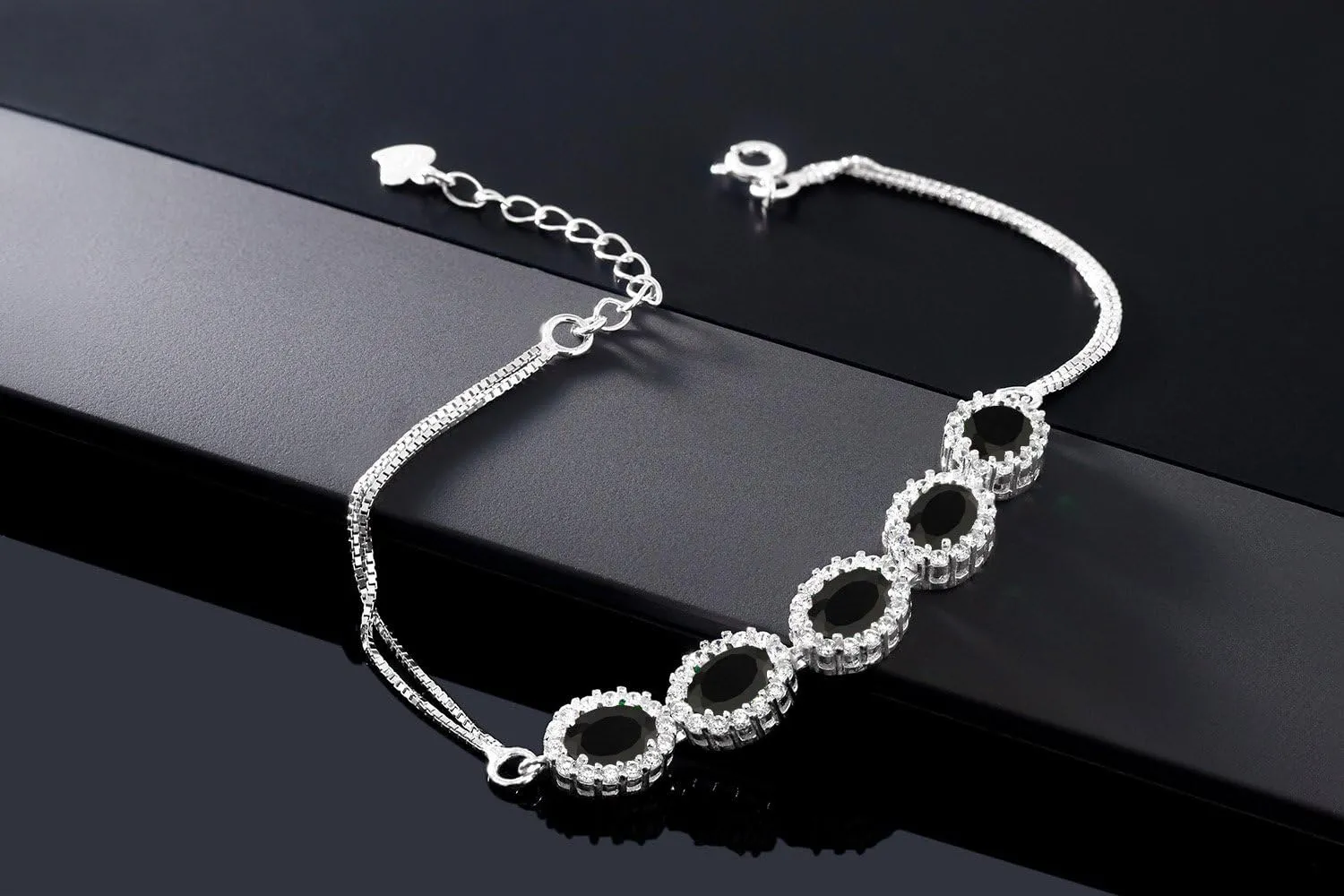 Gem Stone King 7X5MM Oval Cut Gemstone Birthstone Tennis Bracelet For Women In 925 Sterling Silver | 7 Inch with 1.5 Inch Extender | Fine Jewelry Gifts for Her Mom Women Wife
