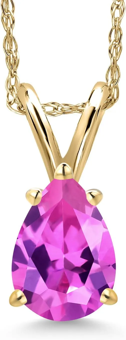 Gem Stone King 7X5MM Pear Shape Gemstone Birthstone Pendant Necklace For Women | 10K Yellow Gold | Gold Necklace | With 18 Inch Chain | Fine Jewelry Gifts for Her Mom Women Wife