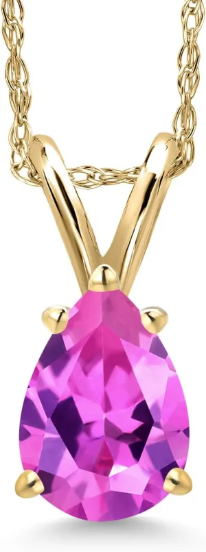Gem Stone King 7X5MM Pear Shape Gemstone Birthstone Pendant Necklace For Women | 10K Yellow Gold | Gold Necklace | With 18 Inch Chain | Fine Jewelry Gifts for Her Mom Women Wife