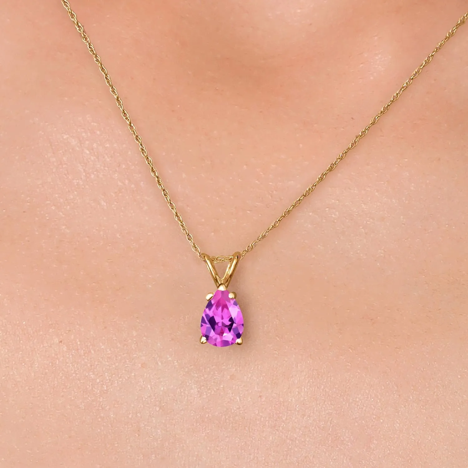 Gem Stone King 7X5MM Pear Shape Gemstone Birthstone Pendant Necklace For Women | 10K Yellow Gold | Gold Necklace | With 18 Inch Chain | Fine Jewelry Gifts for Her Mom Women Wife