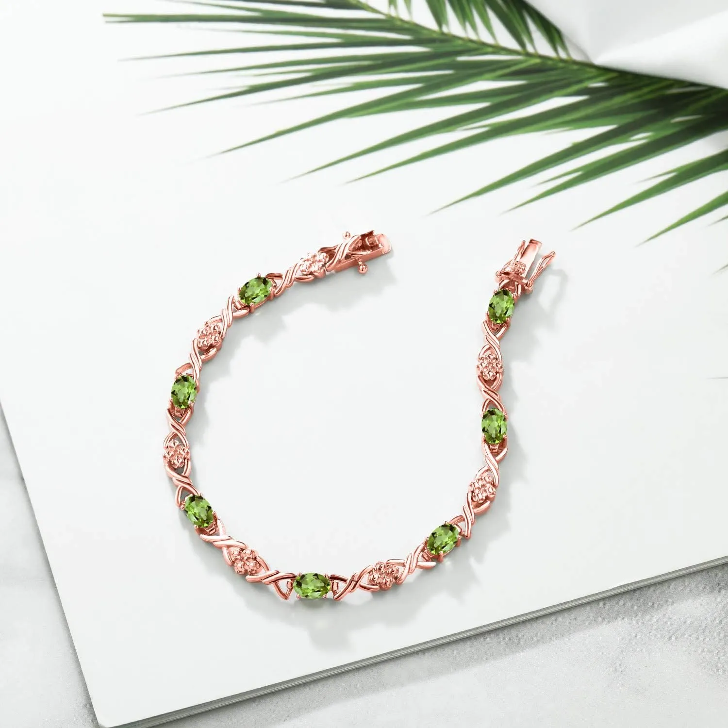 Gem Stone King Infinity Link Gemstone Birthstone Tennis Bracelet for Women | 18K Rose Gold Plated Silver | Oval 6X4MM | 7 Inch with Secure Clasp | Fine Jewelry for Her Mom Wife Anniversary