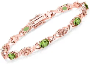 Gem Stone King Infinity Link Gemstone Birthstone Tennis Bracelet for Women | 18K Rose Gold Plated Silver | Oval 6X4MM | 7 Inch with Secure Clasp | Fine Jewelry for Her Mom Wife Anniversary